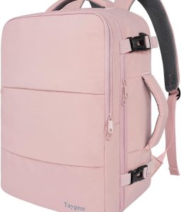 Taygeer Travel Backpack for Women, Carry On Backpack with USB Charging Port & Shoe Pouch, TSA 15.6inch Laptop Mochila Flight Approved, Nurse Bag Casual Daypack for Weekender Business Hiking, Pink